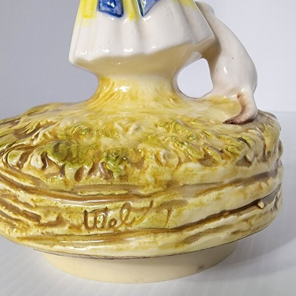 Musical Figurine Girl In Yellow With White Cat Schmid Welcher Vintage 70's - Picture 4 of 11